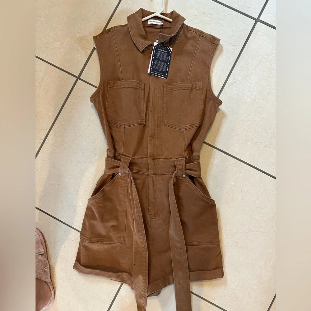 NWT Avec Les Files Brown Sleeveless Utility Jumpsuit - Picture 13 of 14